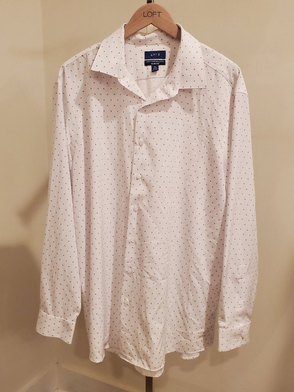 APT 9 Mens Size XL White Dot Premier Performance Slim Fit Long Sleeve Shirt